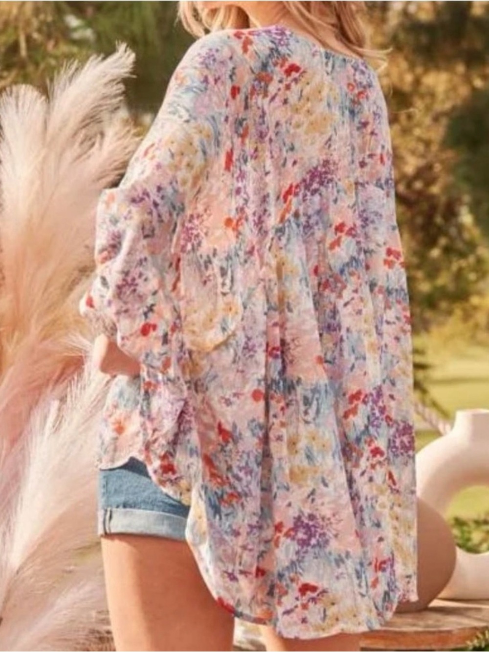 Hailey & Co Balloon Sleeve Multi Floral Lined Oversized Boho Peasant Sz S NWOT - Picture 2 of 10